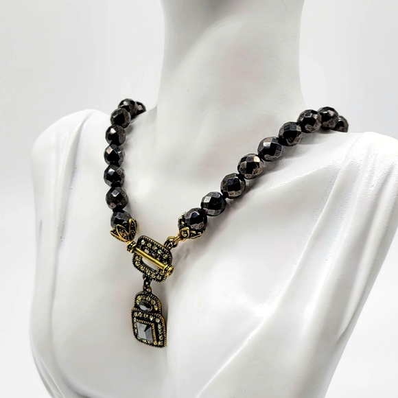 Heidi Daus Hematite and Diamond Swarovski Crystal Small Geometric Necklace - Picture 9 of 12